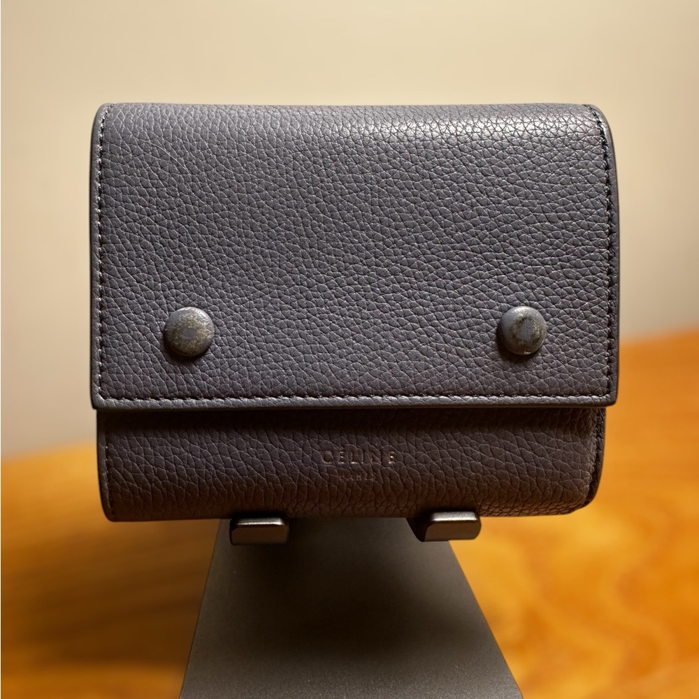 Celine Lilac & Gray Leather Compact Double Snap Wallet.